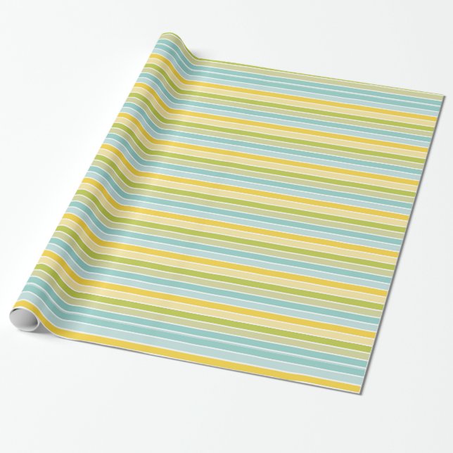 Papier Cadeau Aqua Blue Green Lemon Yellow Stripes Anniversaire (Déroulé)