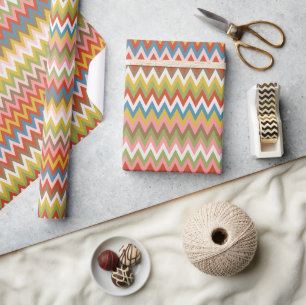 Papier Cadeau Aqua Blue Orange Rose Rouge Lime Vert Zigzag Art