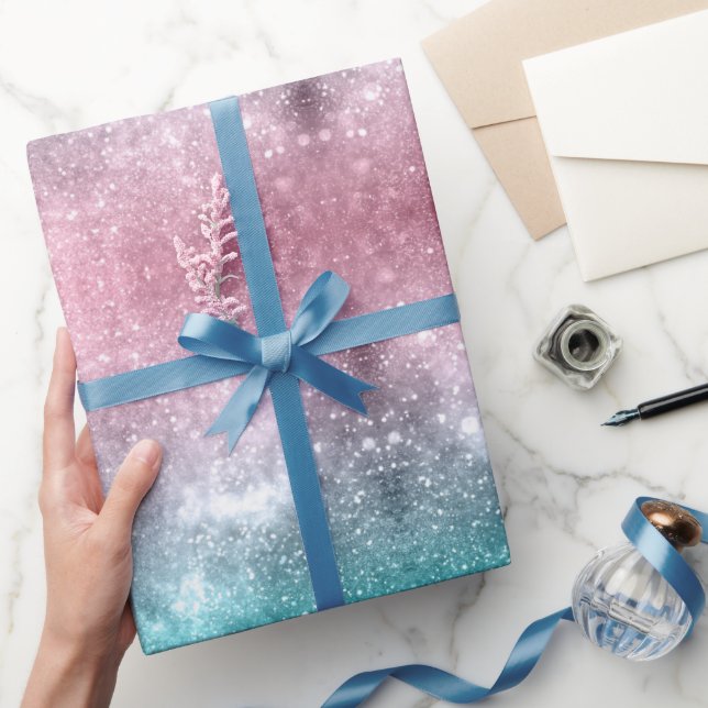 Papier Cadeau Aqua blue Pink ombre mer galaxie abstraite (Cadeaux)
