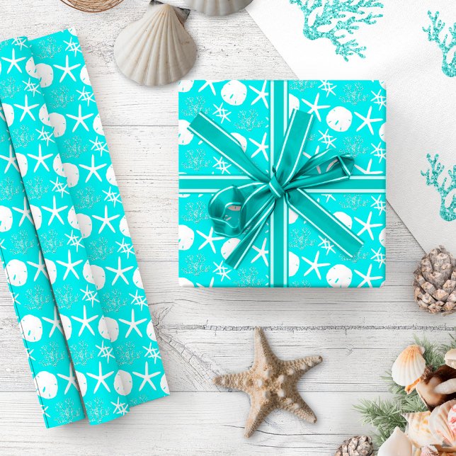 Papier Cadeau Aqua Blue Starfish Noël côtier (Créateur téléchargé)