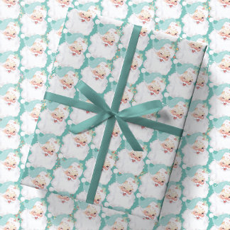 Papier Cadeau Aqua Blue Vintage Wink Santa Claus cadeau de Noël