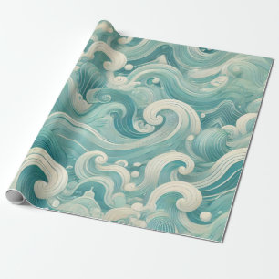 Papier Cadeau Aqua Blue & White Wave Abstraite - Art moderne Flu