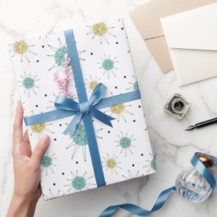 Papier Cadeau Aqua Blue Yellow Franciscan Starburst milieu du si