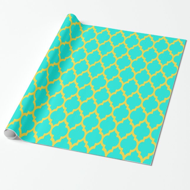 Papier Cadeau Aqua Clair Éclair Ananas Jaune Marocain #4 (Déroulé)