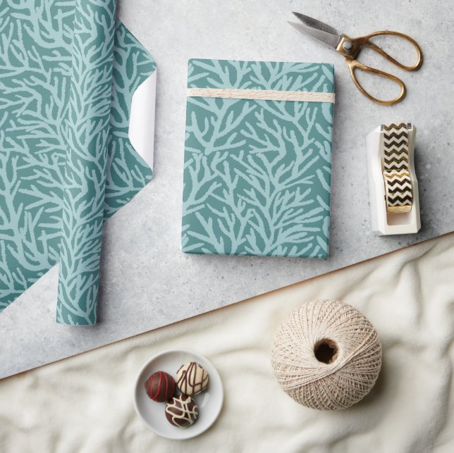 Papier Cadeau Aqua Coral Océan Turquoise Côte (Artisanat)