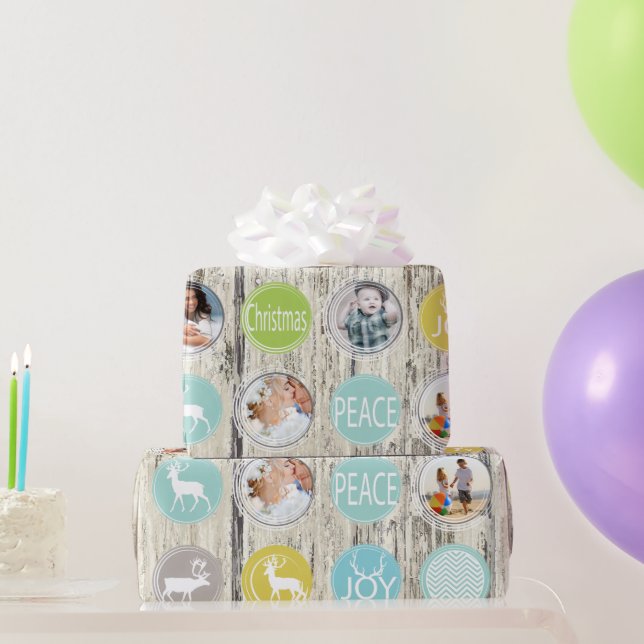 Papier Cadeau Aqua Family Photo Reindee Noël Joyeux Feu (Cadeaux de fête)