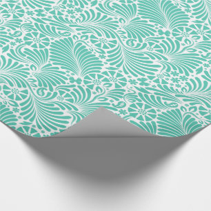 Papier Cadeau Aqua Floral Tropical Moderne Damassé