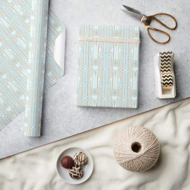 Papier Cadeau Aqua géométrique Art déco (Artisanat)