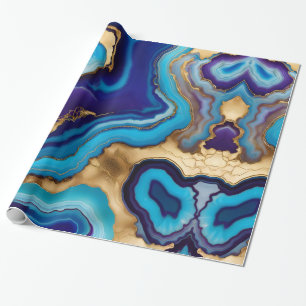 Papier Cadeau Aqua Gold Blue Purple Veins Agate