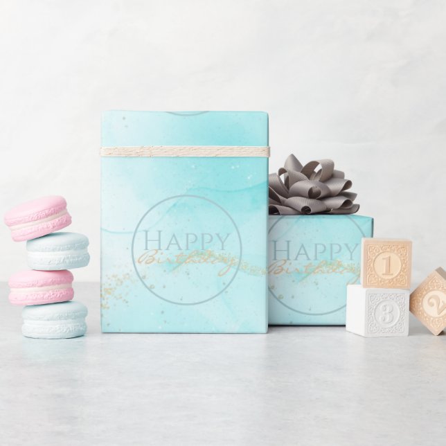 Papier Cadeau Aqua Gold moderne Encre d'alcool Art Aquarelle Océ (Baby Shower)