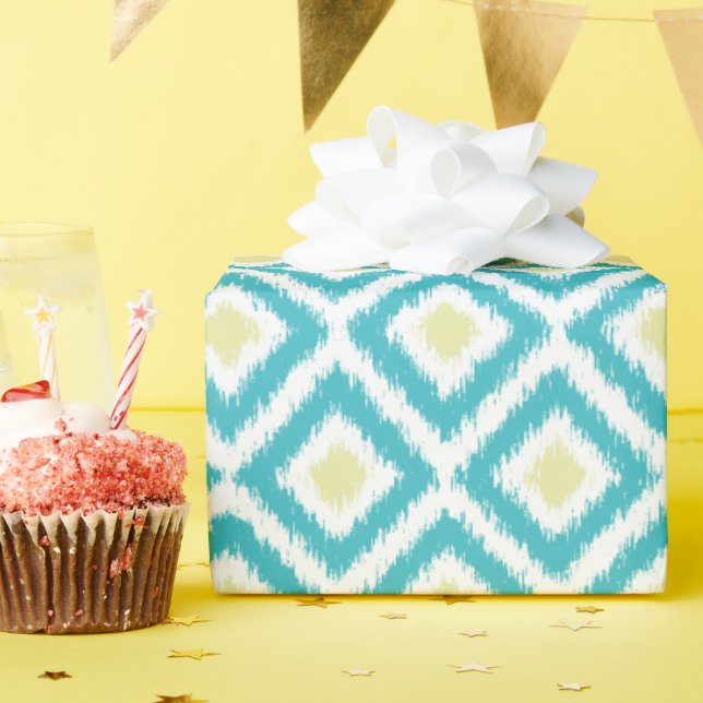 Papier Cadeau Aqua Lemon Diamonds Ikat Motif (Fête d'anniversaire)