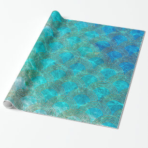 Papier Cadeau Aqua mer Mermaidscale avec cadre parties scintilla