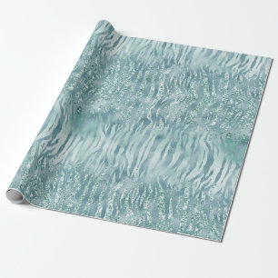 Papier Cadeau Aqua Mint Zebra Print Confetti Parties scintillant