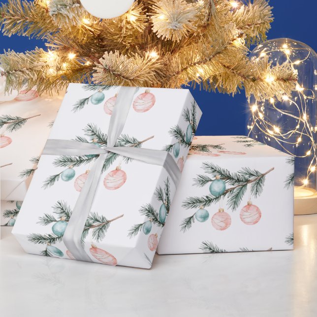Papier Cadeau Aqua Pink Christmas Tree Branch Ornements (Vacances)