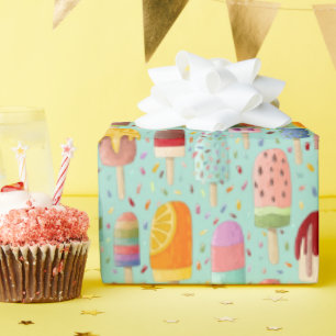Papier Cadeau Aqua Rainbow Popsicles & Sprinkles Cadeaux Enroule