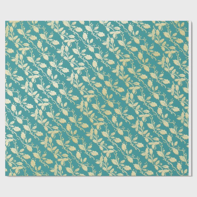 Papier Cadeau  Aqua & Teal Xmas Wrapping Paper with Gold Accents (Plat)