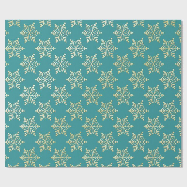 Papier Cadeau Aqua & Teal Xmas Wrapping Paper with Gold Accents (Plat)