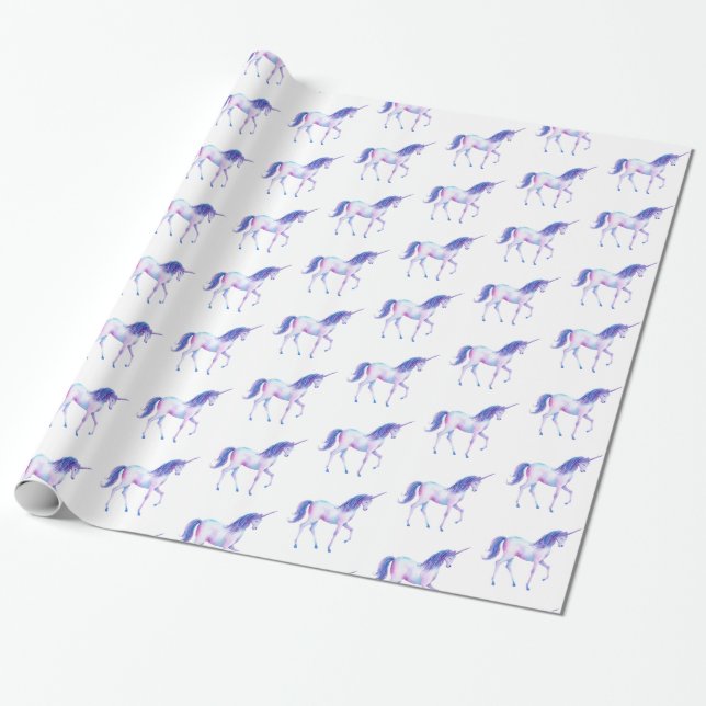Papier Cadeau Aqua violet blanc licorne (Déroulé)