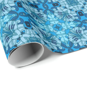 Papier Cadeau Aquarelle Abstraite Floral Denim Blue