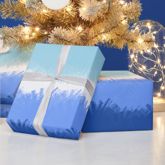Papier Cadeau Aquarelle Abstraite moderne tons bleus (Vacances)