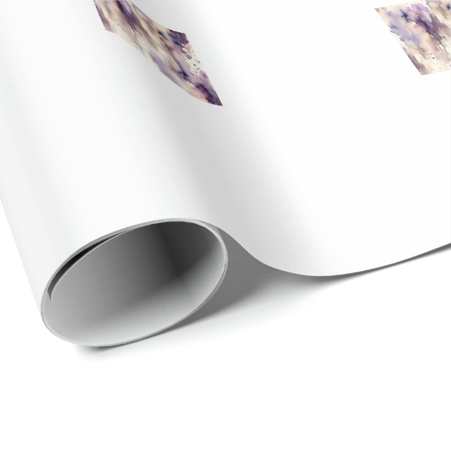 Papier Cadeau Aquarelle abstraite violette et beige (Coin rond)