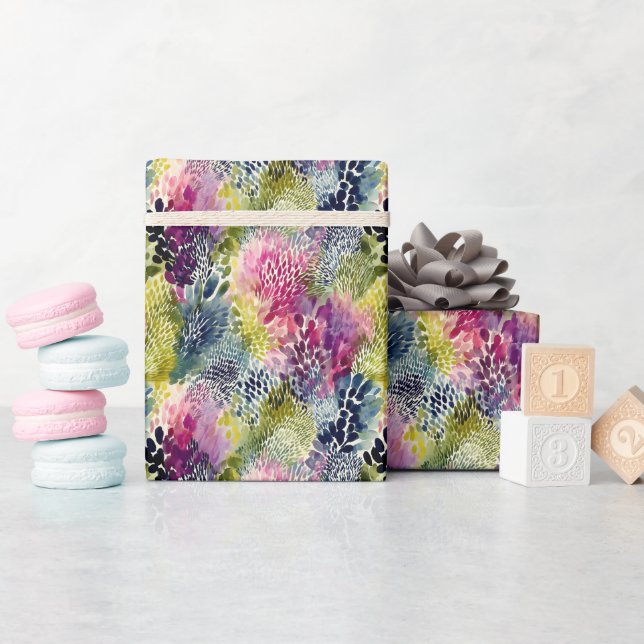 Papier Cadeau Aquarelle abstraite violette et verte (Baby Shower)