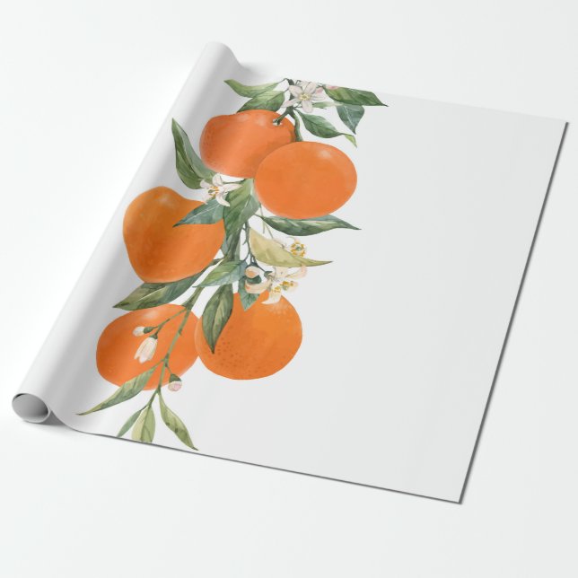 Papier Cadeau Aquarelle agrumes citrons orange citron (Déroulé)