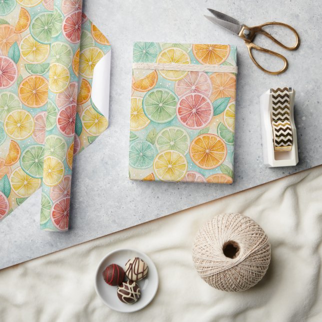 Papier Cadeau Aquarelle Agrumes Tropicaux (Artisanat)