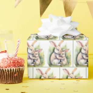 Papier Cadeau Aquarelle Amour lapin de Pâques