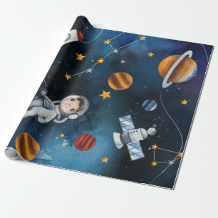 Papier Cadeau Aquarelle Anniversaire de enfant de l'espace extra