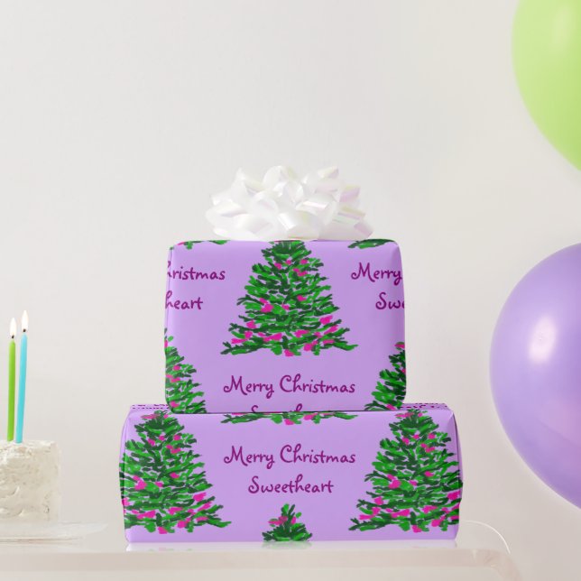 Papier Cadeau Aquarelle Arbre de Noël Illustration violet (Cadeaux de fête)
