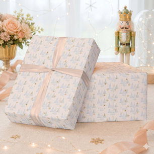 Papier Cadeau Aquarelle arbre pin flocon de neige hiver Noël