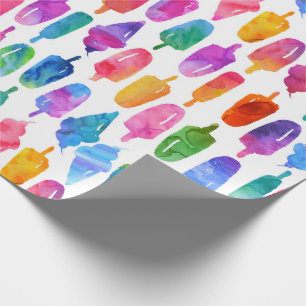 Papier Cadeau Aquarelle arc-en-ciel Crème glacée cône Popsicles