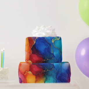 Papier Cadeau Aquarelle Arc-en-ciel et Parties scintillant d'or 