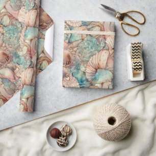 Papier Cadeau Aquarelle Art Nouveau Motif de coquillages