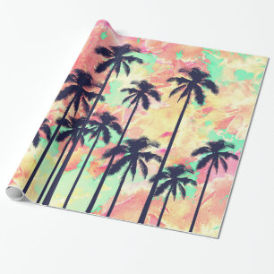 Papier Cadeau Aquarelle au néon colorée avec les palmiers noirs