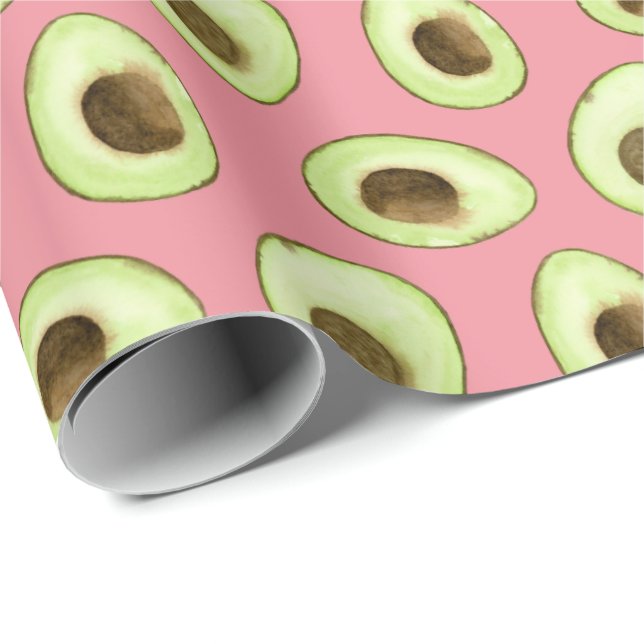 Papier Cadeau Aquarelle Avocado rose (Coin rond)