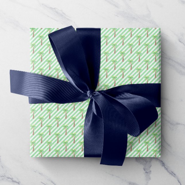 Papier Cadeau Aquarelle Baies vertes Palmiers (Cute watercolor palm trees and stripes add a touch of summer to any gift!)