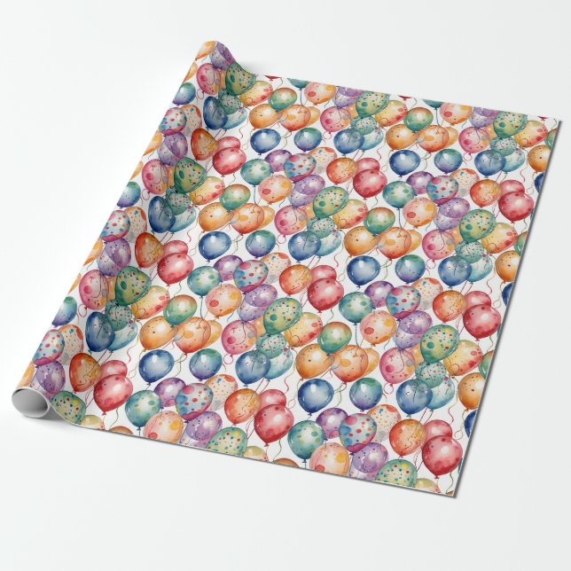 Papier Cadeau Aquarelle Ballons d'anniversaire (Déroulé)