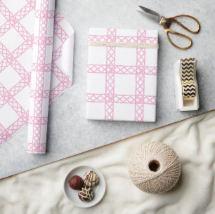 Papier Cadeau Aquarelle Bambou Rose et Blanc