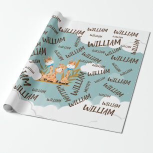 Papier Cadeau Aquarelle bébé Giraffe, Safari Animaux Anniversair