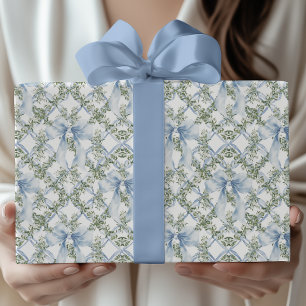 Papier Cadeau Aquarelle bicentenaire Bleu Bow & verdure