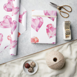 Papier Cadeau Aquarelle Bijoux Coeurs Motif Saint-Valentin