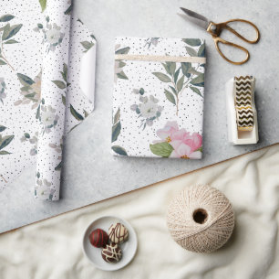Papier Cadeau Aquarelle blanche moderne mignonne Motif floral