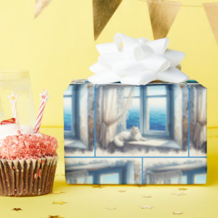 Papier Cadeau Aquarelle blanche Vue sur l'océan