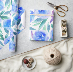 Papier Cadeau Aquarelle bleu abstrait motif floral du jardin