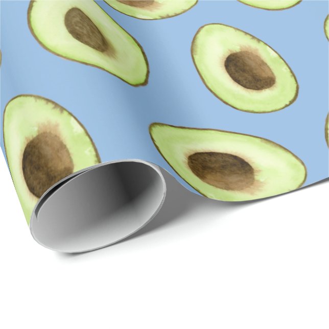 Papier Cadeau Aquarelle bleu Avocado (Coin rond)