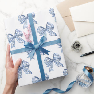 Papier Cadeau Aquarelle Bleu Chinoiserie
