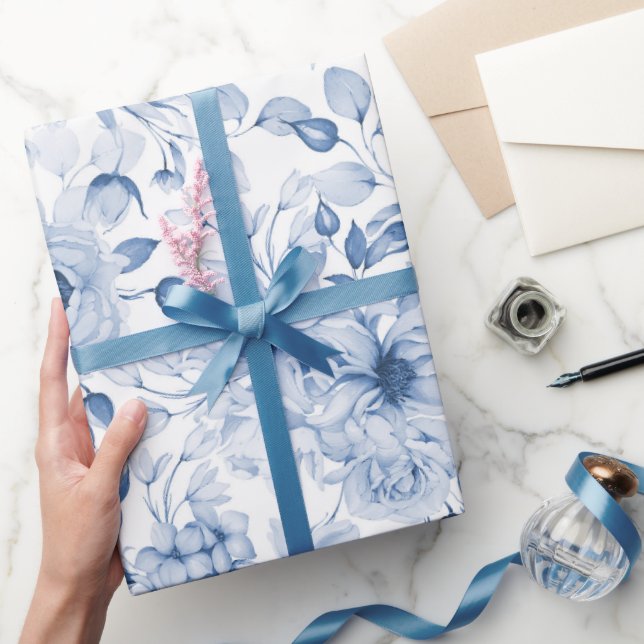 Papier Cadeau Aquarelle Bleu et Blancs (Cadeaux)