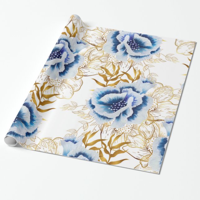 Papier Cadeau Aquarelle bleu et or (Déroulé)